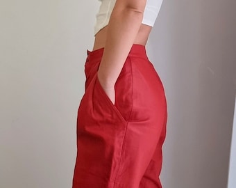 80er Lederhose / Rote Lederhose / Ballon Lederhose / Echte Lederhose / Breite Lederhose / Echtleder Plissee hose