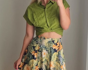 Made in France JEAN CHANCEL Green Shirt Blouse / Green Blouse / Shirt Blouse / Designer Blouse / Green Summer Blouse / Pastel Color Blouse