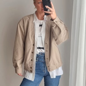 Beige Soft Bomber Jacket / Oversized Bomber Jacket / Unisex Bomber Jacket / Street Style Jacket / Bohemian Jacket / Soft Material Blazer