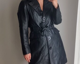 Veste en cuir véritable noir / Manteau en cuir véritable / Veste bouton en cuir / Veste en cuir minimaliste / Blazer en cuir long / Manteau en cuir long