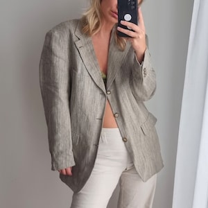 Off-White Blazer / Minimalist Beige Blazer / Oversized Beige Blazer / Linen Blazer / Sand Linen Color Jacket / Unisex Beige Blazer / Linen