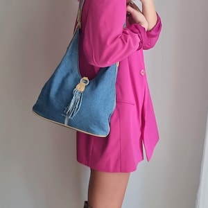 Y2K Denim Shoulder Bag / Denim Handbag / Bleached Denim Bag / Jean Shoulder Purse / Big Shoulder Bag / Denim Fashion / Jean Handbag / Denim