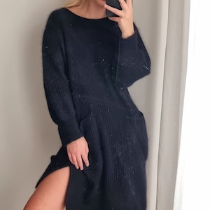 Made in Italy SPORTMAX Black Knitted Dress / Mohair and Wool Blend Dress / Wool Blend Dress / Wool Sweater Dress / Big Pocket Wool Dress