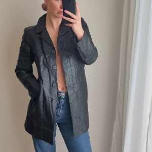 Leather blazer long sale
