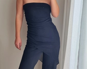 Made in Ukraine Black Party Overall / Formal Party Jumpsuit / Dark Sleeveless Pantsuit / Wide Leg Jumpsuit / Sexy Formal Event Jumpsuit
