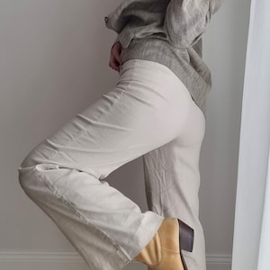 Flare Linen Pants / Summer Pants / Wide Sand Color Pants / Linen Pants / Flare Beige Trousers / Office Trousers / Summer Office Pants