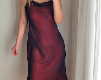 Robe transparente noire et rouge Dorothy Perkins de l'an 2000 / Déguisements noirs / Robe en mousseline de soie noire / Robe de soirée noire et rouge / Robe de soirée d'été