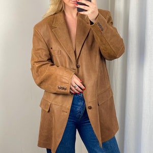 Veste en cuir unisexe marron / Manteau en cuir marron / Veste en cuir surdimensionnée marron / Veste en cuir / Blazer en cuir / Blazer en cuir minimaliste