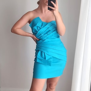 Sky Blue Dress / Mini Blue Prom Dress / Strapless Bustier Dress / Blue Party Dress / Turquoise Prom Party Dress / Summer Party Dress