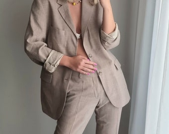 Beige Linen Suit / Minimalist Beige Blazer / Oversized Beige Blazer / Linen Blazer / Beige Unisex Suit / Unisex Beige Blazer / Linen Suit