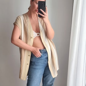 Casual Sleeveless Blouse / Vest Blouse / Sleeveless Top / Long Bohemian Blouse / Boho Festival Striped Blouse / Vest Top / Vest Gilet Top