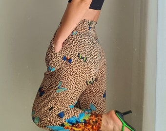 KENZO JUNGLE Trousers / High Waist Wide Leg Pants / Kenzo Cheetah Print Pants / Sheer Summer Pants / Beach Pants / Designer Trousers / Kenzo