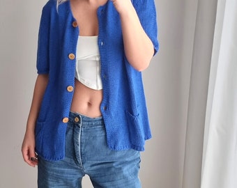 Blue Linen Blouse / Summer Blouse / Sweater Blouse / Linen Blouse / Linen Sweater / Knitted Top / Knitted Blouse / Boho Blouse / Boho Top