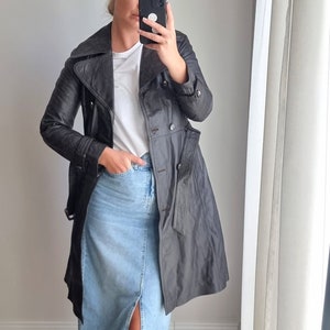 Dark Brown Belted Leather Trench Coat / Real Leather Coat / Long Leather Coat / Minimalist Leather Jacket / Long Leather Jacket / Leather