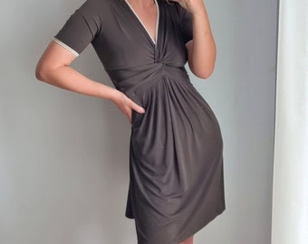 Italian Midi Dress, Green Khaki Formal Office Wear