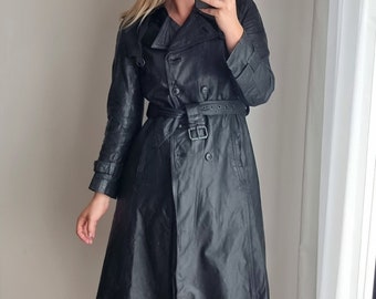 Black Belted Leather Trench Coat / Real Leather Coat / Long Leather Coat / Minimalist Leather Jacket / Long Leather Jacket / Leather Trench