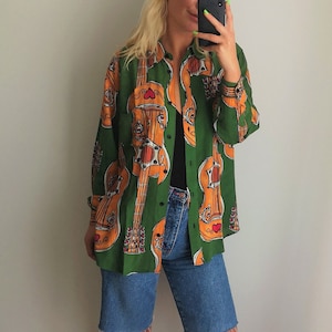 MOSCHINO JEANS Blouse / Moschino Blouse / Designer Blouse / Guitar Print Blouse / Moschino Picasso Print Shirt / Moschino Shirt / Boho Shirt