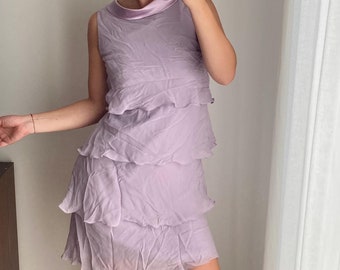 Made in France Silk Ruffle Dress, Lavender Party Layers