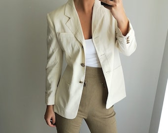 Off-White Blazer / Minimalistische Beige Blazer / Ralph Lauren Blazer / Designer Blazer / Ralph Lauren Jacket / Ralph Lauren Fitted Blazer