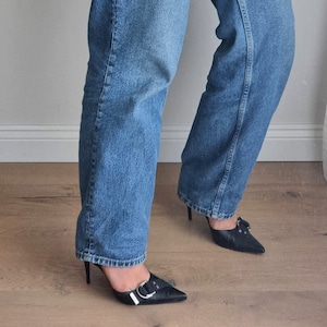 Y2K Pointy Toe Heels / Black Buckle Heels / Black Heel Shoes / Black Slip On Shoes / Minimal Style Shoes / Pointy Toe Shoes / Y2K Heel Shoes