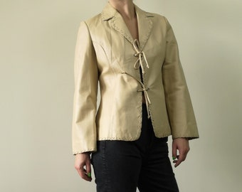 90's Leather Jacket / Beige Leather Coat / Off White Leather Jacket / Pastel Yellow Leather Jacket / Leather Blazer / Beige Leather Blazer