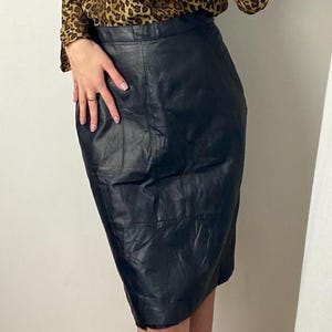 Black Leather Pencil Skirt / Midi Leather Skirt / Pocket Leather Skirt / Office Skirt / Formal Leather Skirt / Knee Length Skirt