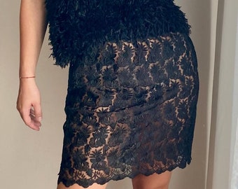 Transparent Mini Flower Skirt / Sexy Mini Skirt / Sheer Mini Skirt / Flower Mini Skirt / Sexy Evening Skirt / Sexy Party Skirt in Black