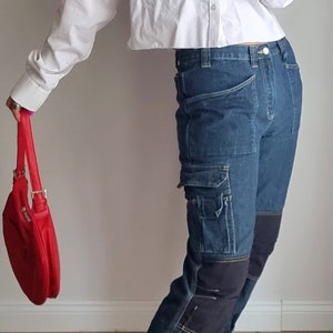 Denim Cargo Pants / Baggy Pants / Jean Cargo Pants / Y2k Cargo Pants / Loose Jeans / Straight Leg Rave Pants / Skater Style Pants / Y2K