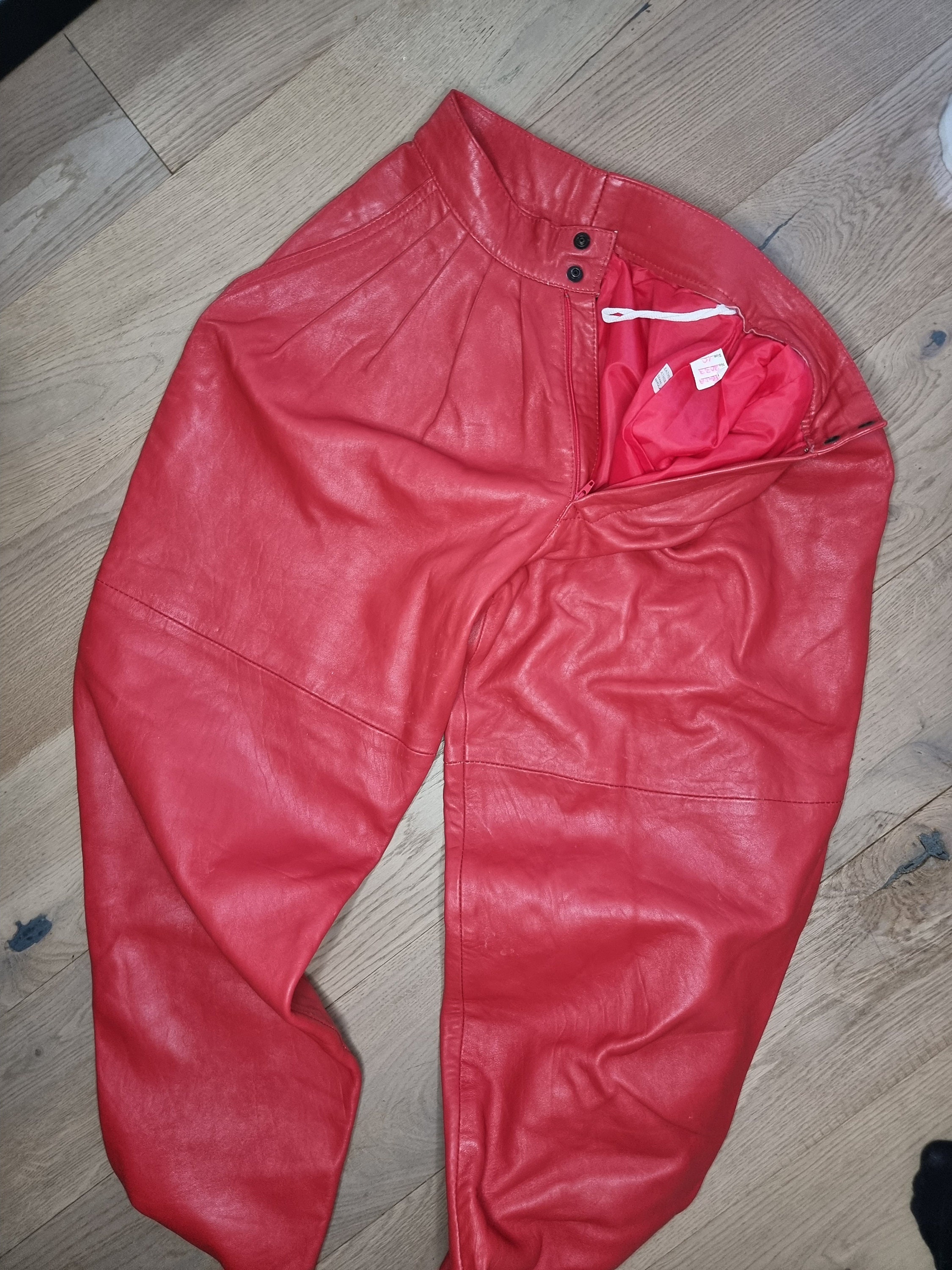 80's Leather Pants / Red Leather Pants / Balloon Leather Trousers