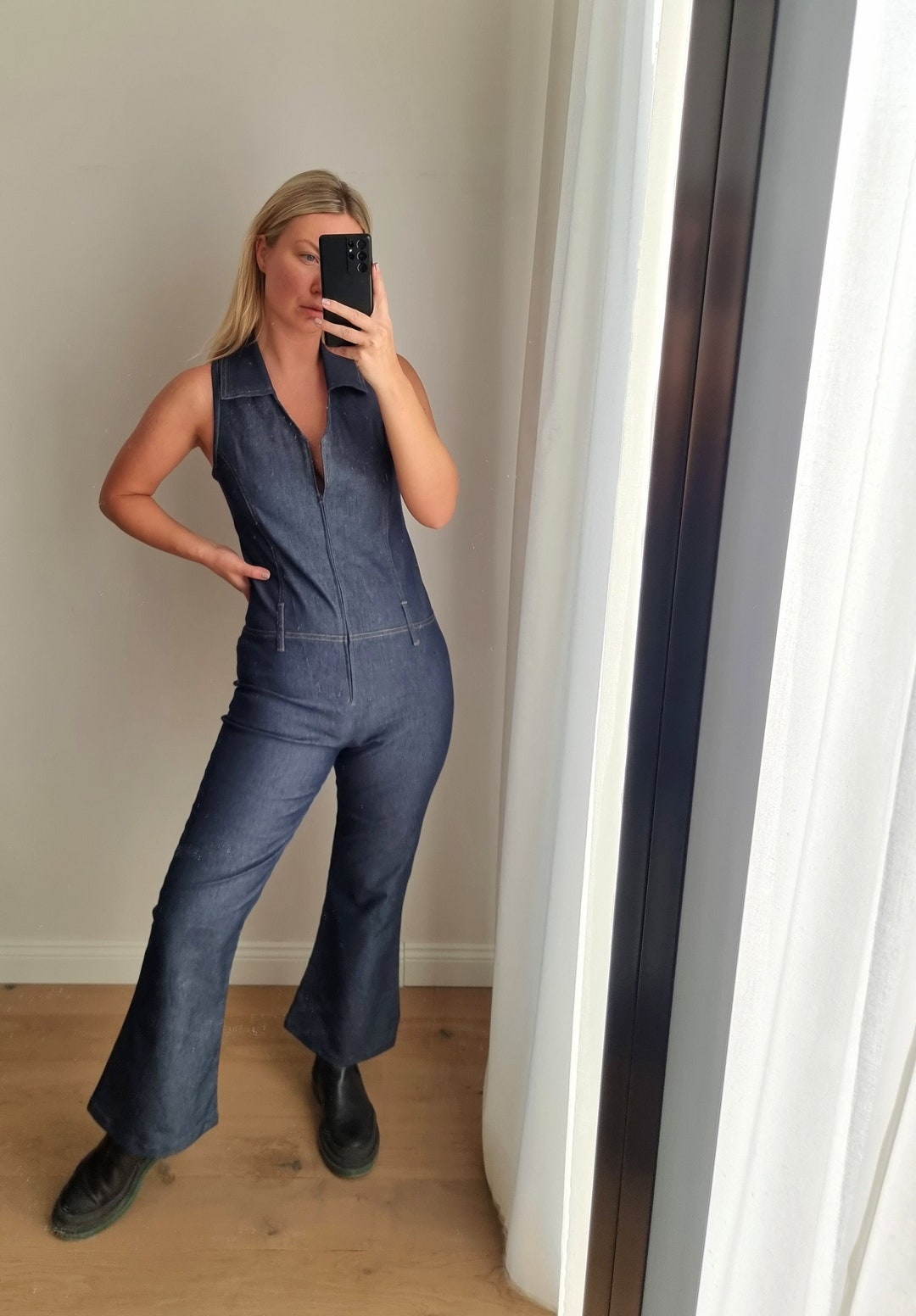 Blue Denim Overall / Denim Jumpsuit / Retro Overalls / Disco Jumpsuit