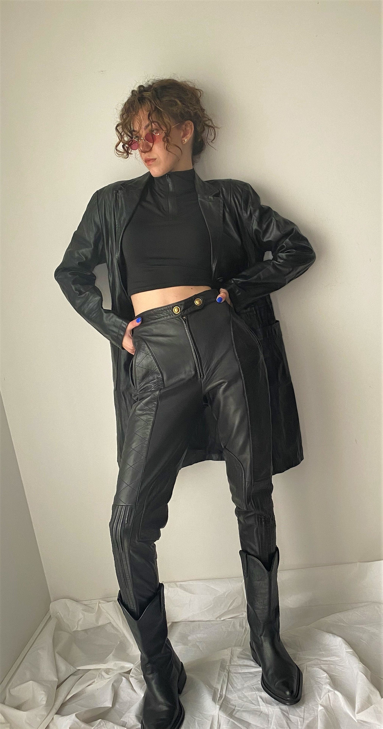 Moschino Leather Pants / Black Quilted High Waist Pants