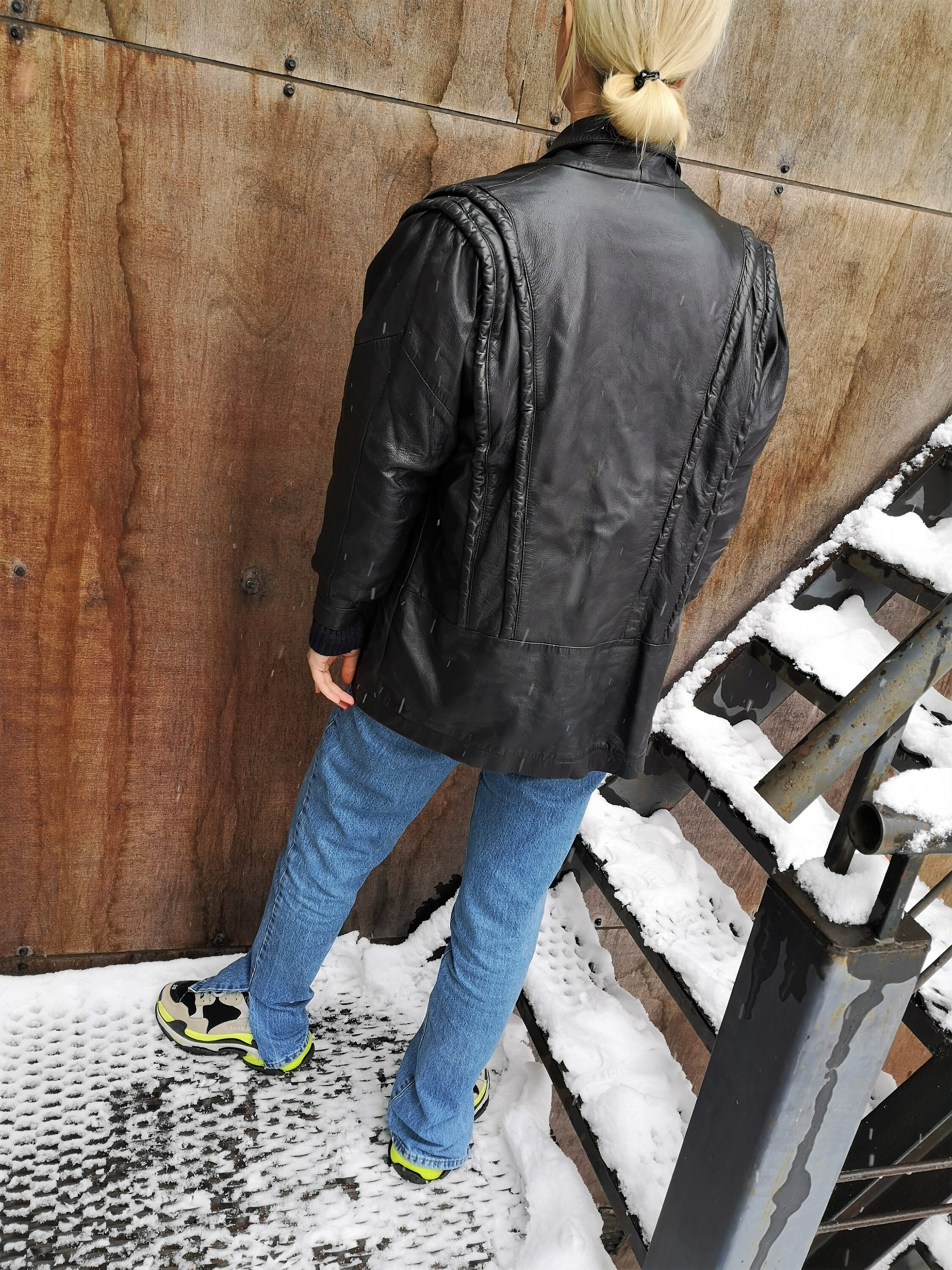 80's Leather Jacket / Puff Sleeve Leather Coat / Black Oversized