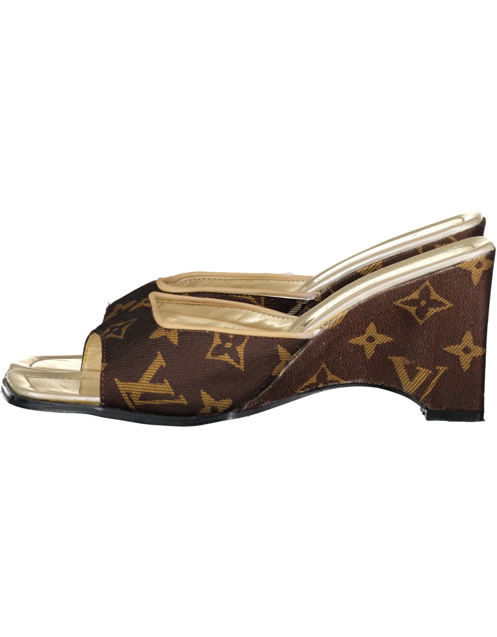 Louis Vuitton Monogram Canvas and Leather Wooden Clog Sandals Size