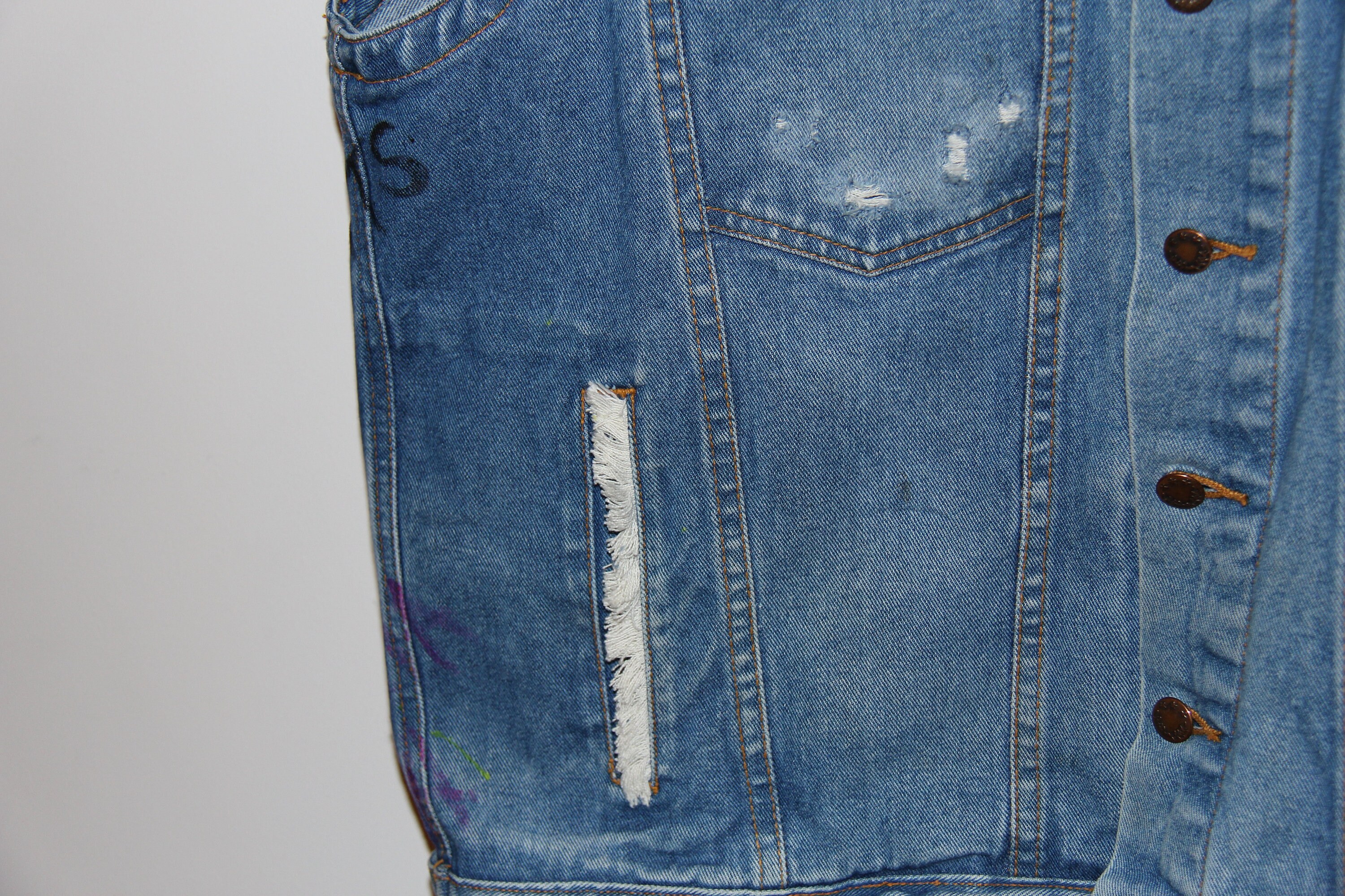 ハンドペイントデニムベスト / カスタムデニムジャケット / ジョーカー  