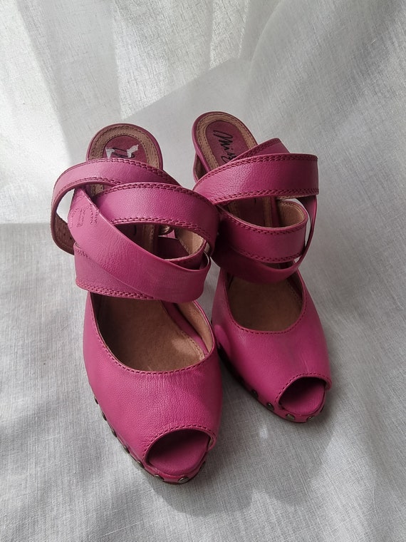 Miss Sixty Y2k Hot Pink Heels Leather Pink Wedges Leather Platform Sandals Hot Pink Heels Strappy Sandals Pink Barbie Heels Etsy Israel