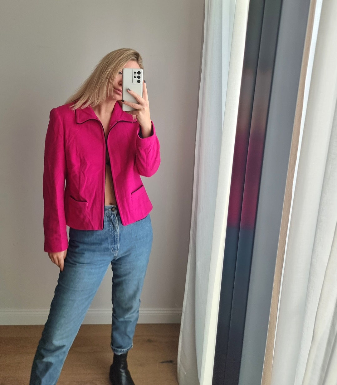 Fuchsia Pink Blazer / Hot Pink Jacket / Pink Wool Blazer / Cashmere