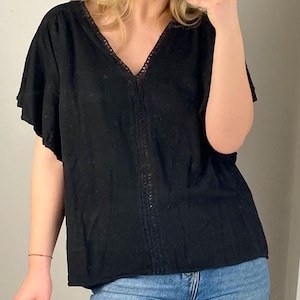 Made in Italy Beach Cover Up / Boho Style Blouse / Bohemian Blouse / Black Lace Boho Top / Loose Fit Beach Blouse / Bohemian Tulum Style Top