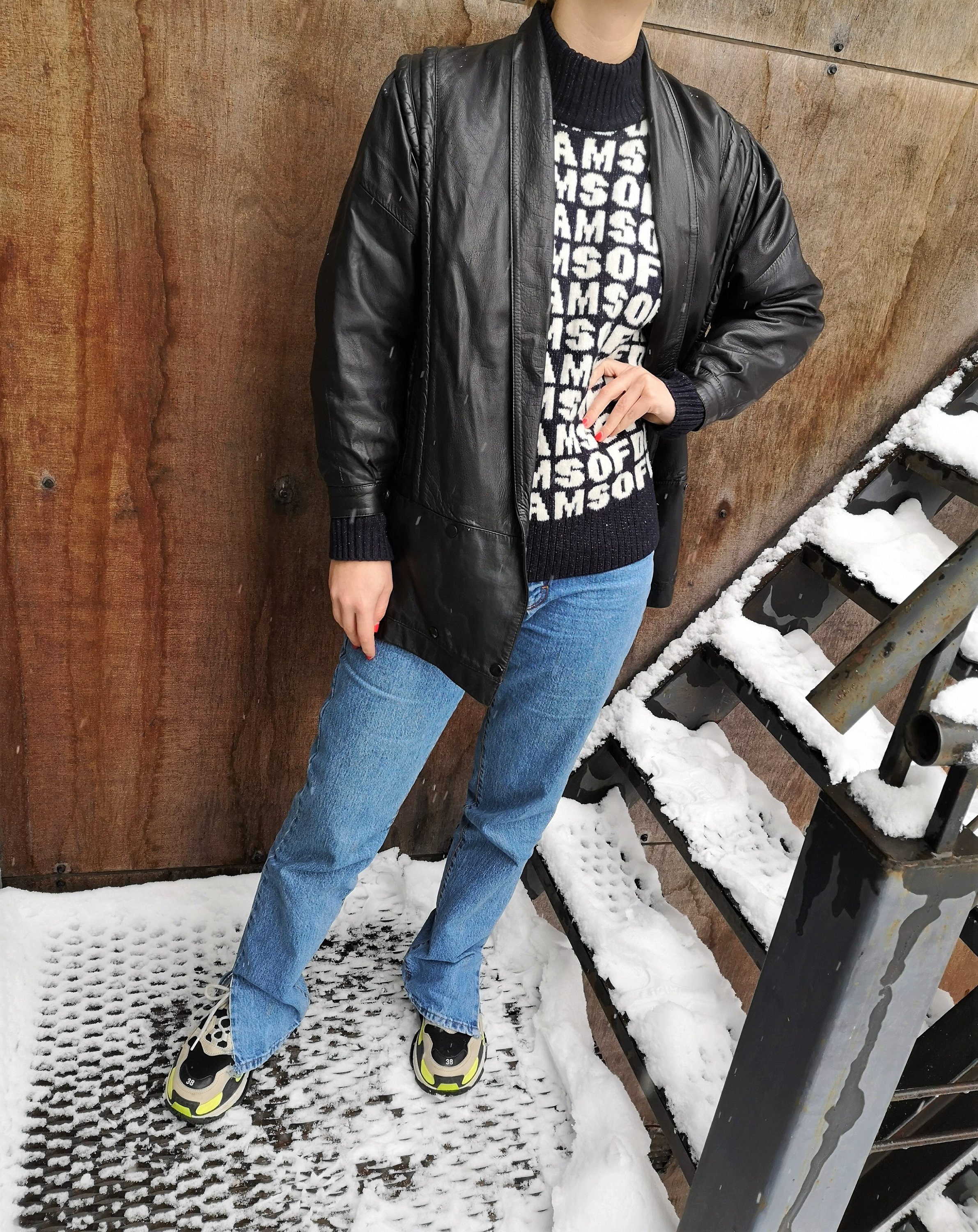 80's Leather Jacket / Puff Sleeve Leather Coat / Black Oversized