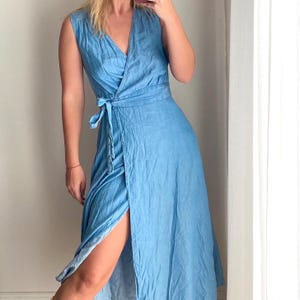 Long Blue Wrap Around Boho Dress / Bohemian Dress / Light Blue Dress / Flowy Material Dress / Beach Dress / Boho Dress / Long Summer Dress