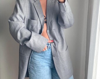 Chaqueta oversize / Blazer gris / Blazer de traje de lana / Chaqueta unisex / Chaqueta oversize unisex / Chaqueta gris / Chaqueta de lana / Estilo minimalista