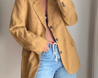Oversized Mustard Brown Wool Blend Jacket / Mustard Jacket / Brown Suit Blazer / Camel Brown Spring Blazer / Unisex Oversized Wool Jacket