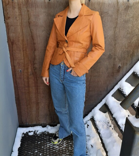Orange Real Leather Jacket / Real Leather Coat / L