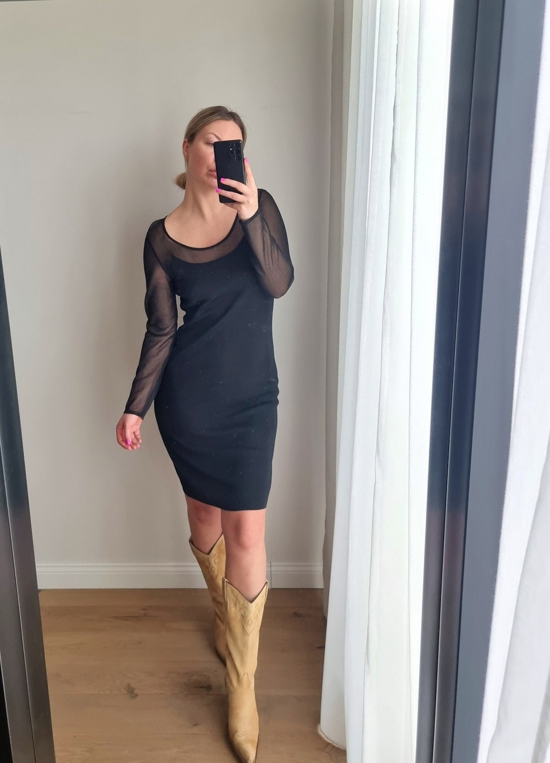 versace classic v2 dress VERSACE CLASSIC V2 Black White Wool Zip Dress Size 42/8 Animal Print Italy