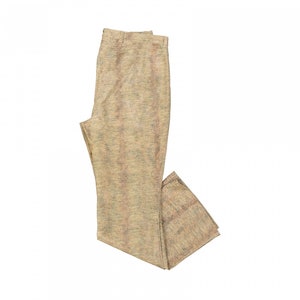 May include: Tan-colored pants with a textured weave. The pants have a straight leg design and a neutral color palette, suitable for various outfits. The fabric appears to have subtle variations in color, adding visual interest to the garment.