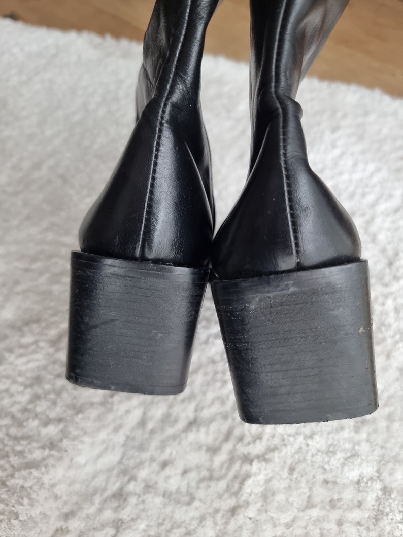 Made in Italy Square Toe Leather Heel Boots / Square Heels / Leather Heels / Leather Boots / Real Leather Boots / Leather Fire Spring Shoes image 6