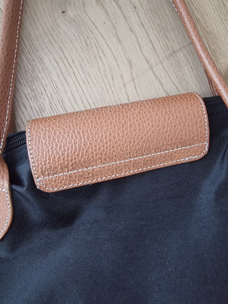 Made in France LONGCHAMP Le Pliage Black & Brown Nylon Shopping Bag