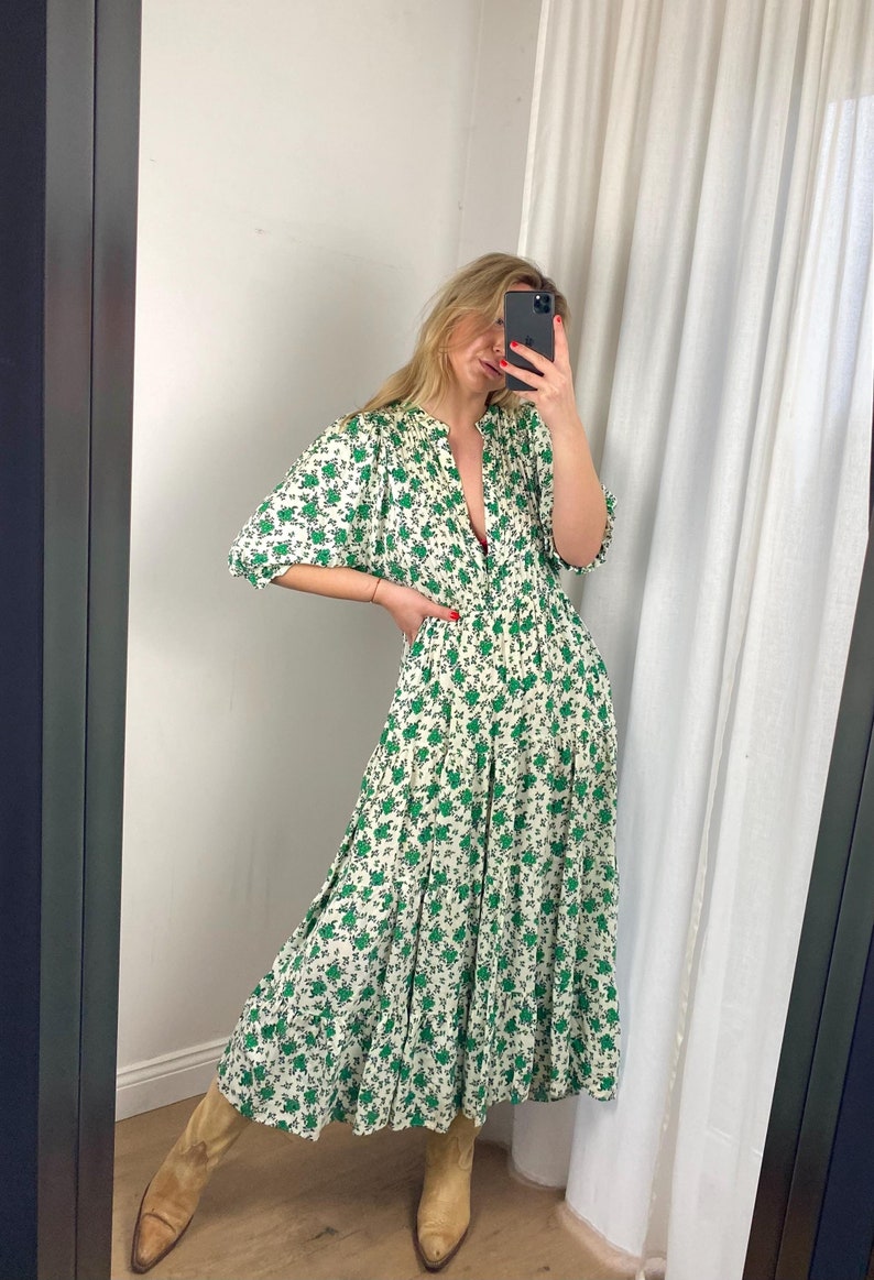 Esta Green Garden Sleeved Dress
