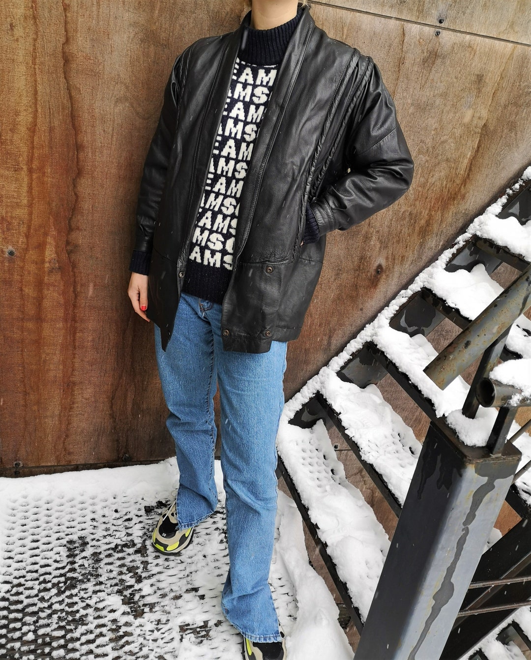 ジャケット・アウター 2000s used puff sleeve long leather coat 80s Vintage Black Leather Jacket - Oversized Puff Sleeve Coat - Etsy