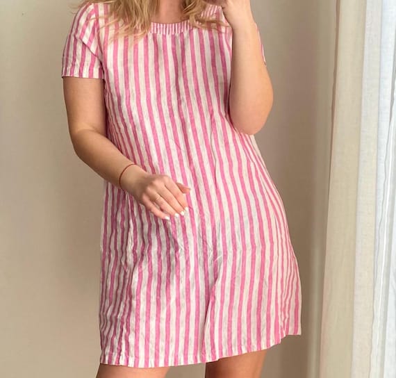 MALVIN Pink 100% Linen Dress / Linen Striped Vacation Dress / Pastel Linen Dress / Light Summer Dress / Linen Blend Beach Dress /Pink Linen MALVIN Pink 100% Linen Dress / Linen Striped Vacation Dress / Pastel Linen Dress / Light Summer Dress / Linen Blend Beach Dress /Pink Linen