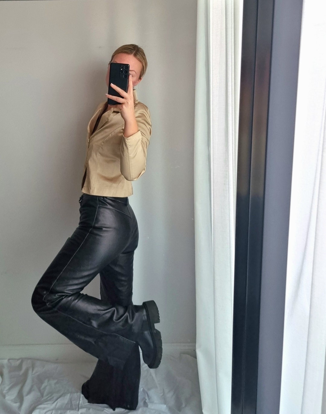 Black Leather Pants / Real Leather Pants / Flare Leather Trousers
